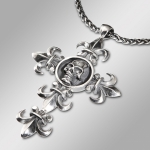 handcrafted massive fleur de lys cross in 925 sterling silver